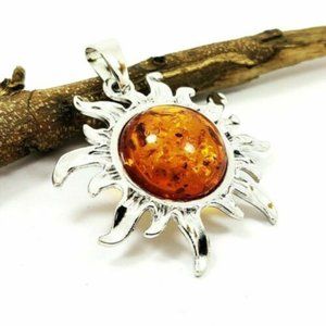 BALTIC AMBER GEMSTONE 925 STERLING SILVER HANDMADE PENDANT GIFT